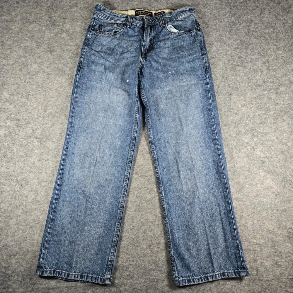 Ecko Unltd Mens Blue Baggy-Fit Y2K Streetwear Denim Jeans 30